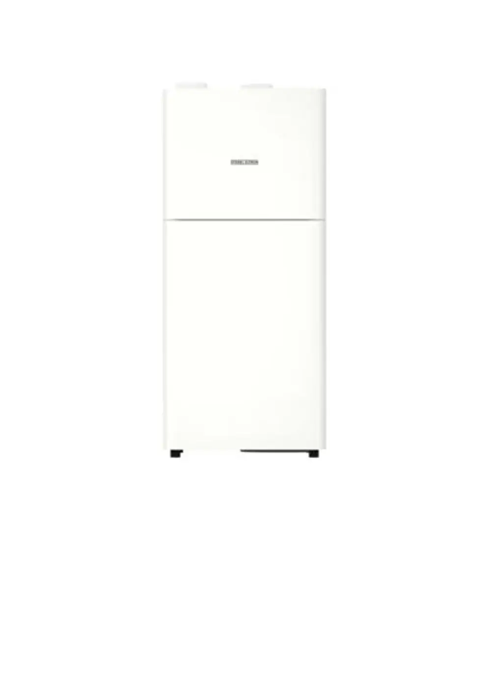 Weißer Kühlschrank mit zwei Türen, der von Stiebel Eltron stammt. Die Front ist glatt und minimalistisch gestaltet, ohne sichtbare Griffe oder zusätzliche Elemente.